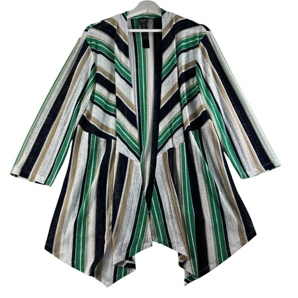 Chico's Travelers‎ 3 US XL Open Front Knit Draped Striped Lightweight Slinky